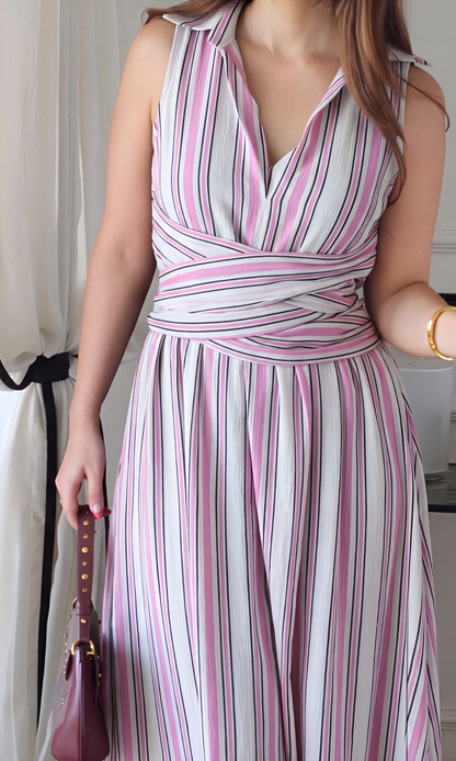Candy Stripe Wrap Handkerchief Hem Midi Dress