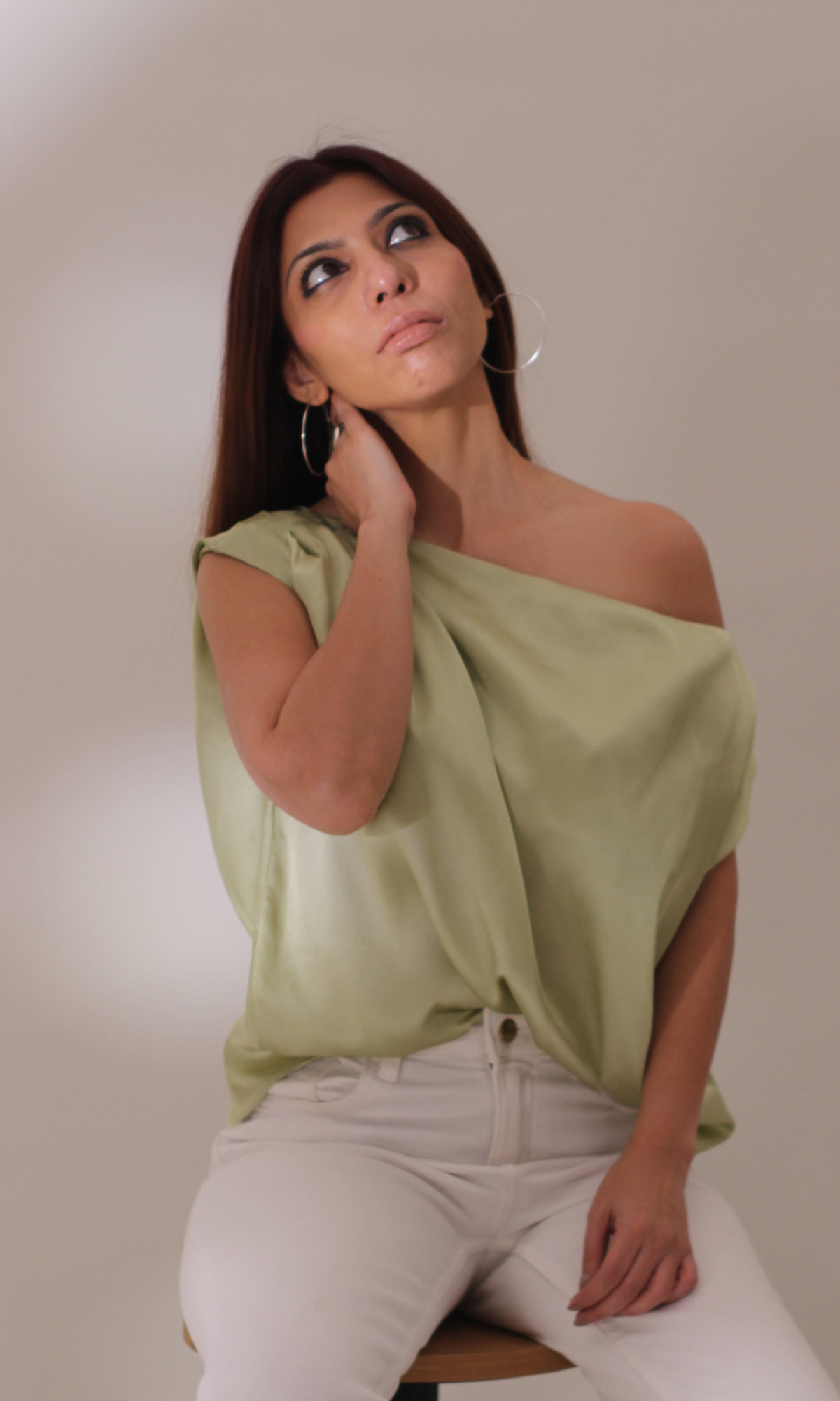 Tea Green One-Shoulder Top