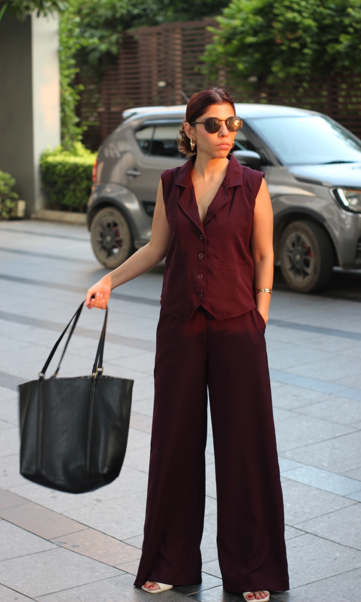 Wine Collared Waist Coat and Pants