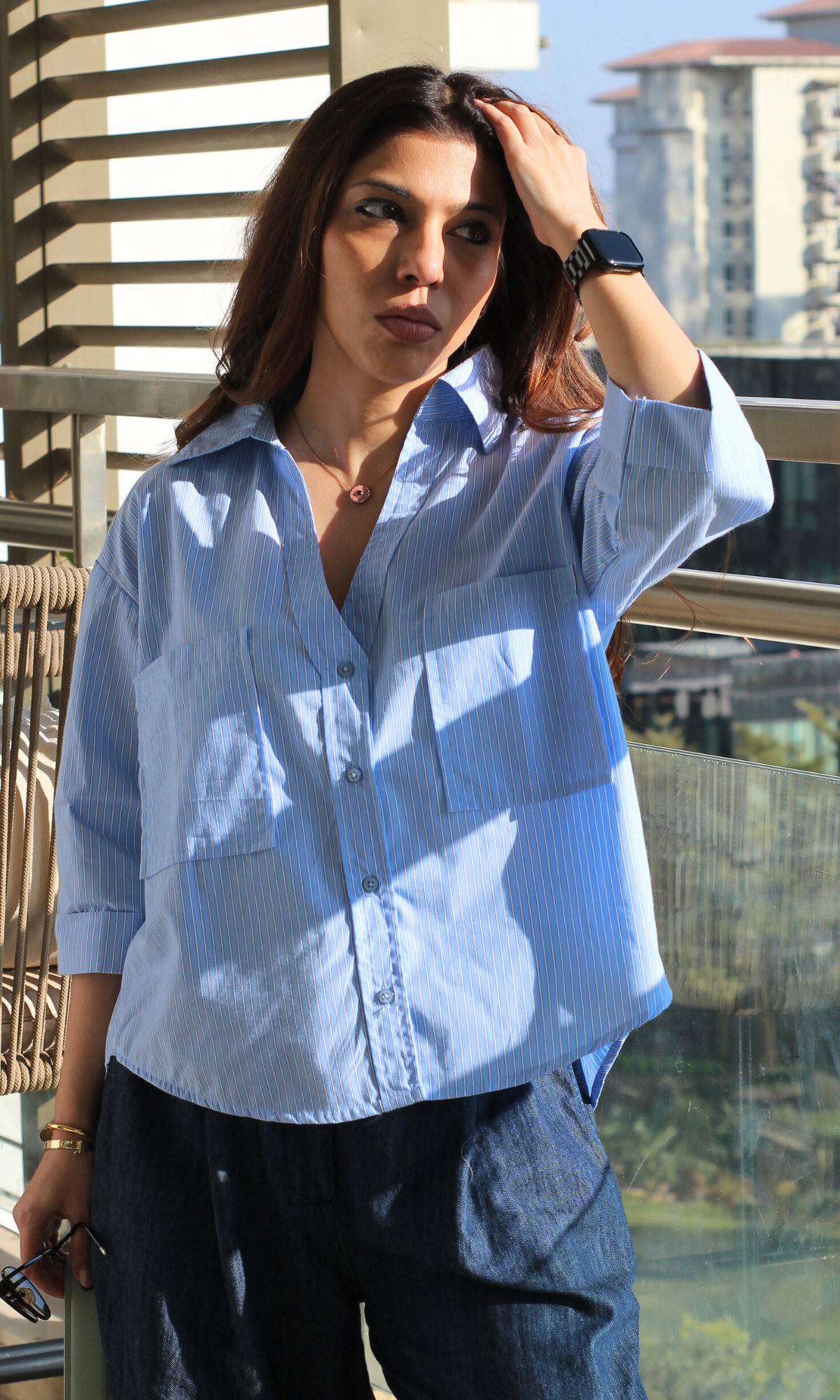 Blue Pinstripe Cotton Shirt