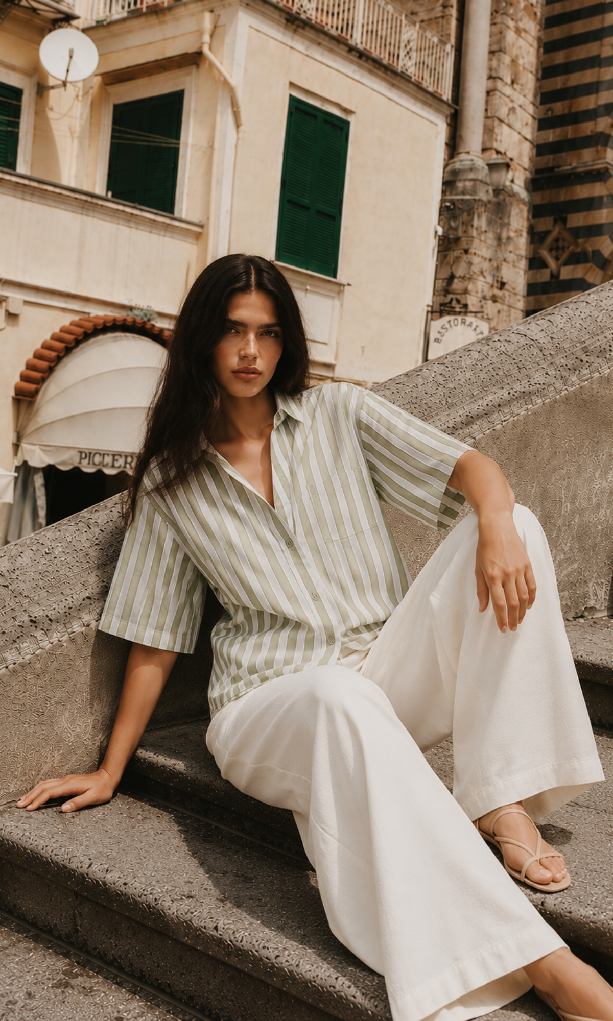 Green Weekend Stripe Loose Shirt