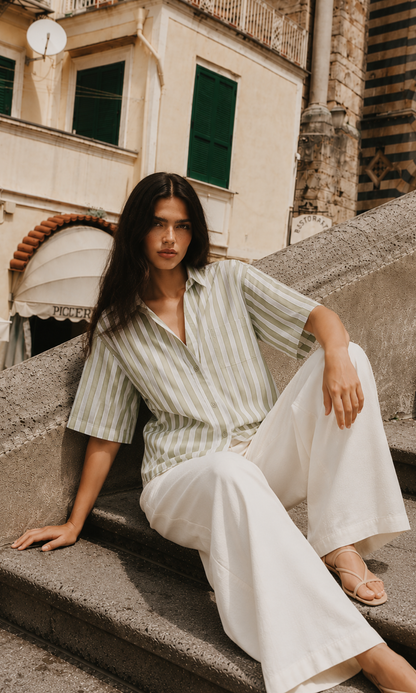 Green Weekend Stripe Loose Shirt