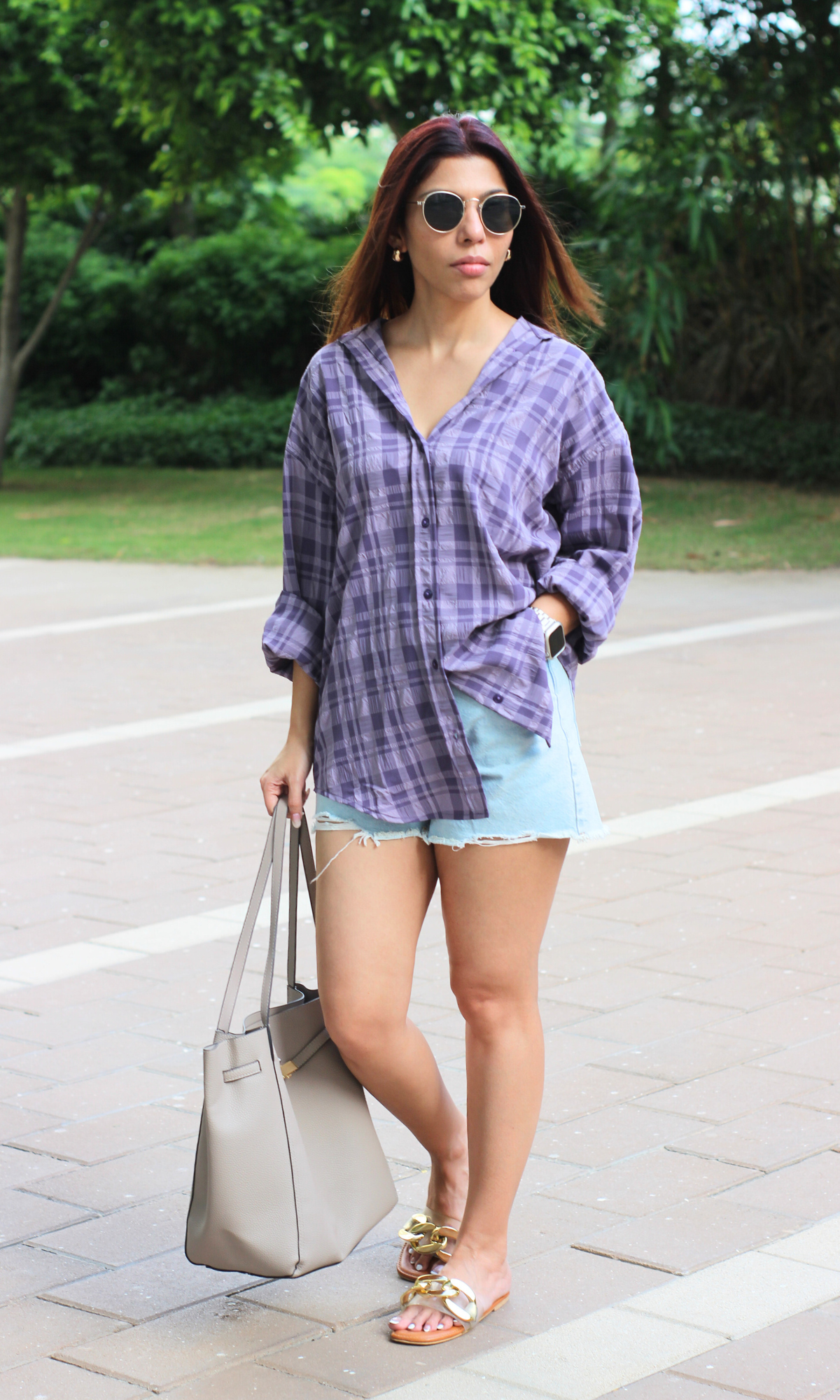 Purple Rhapsody Check Oversized Shirt