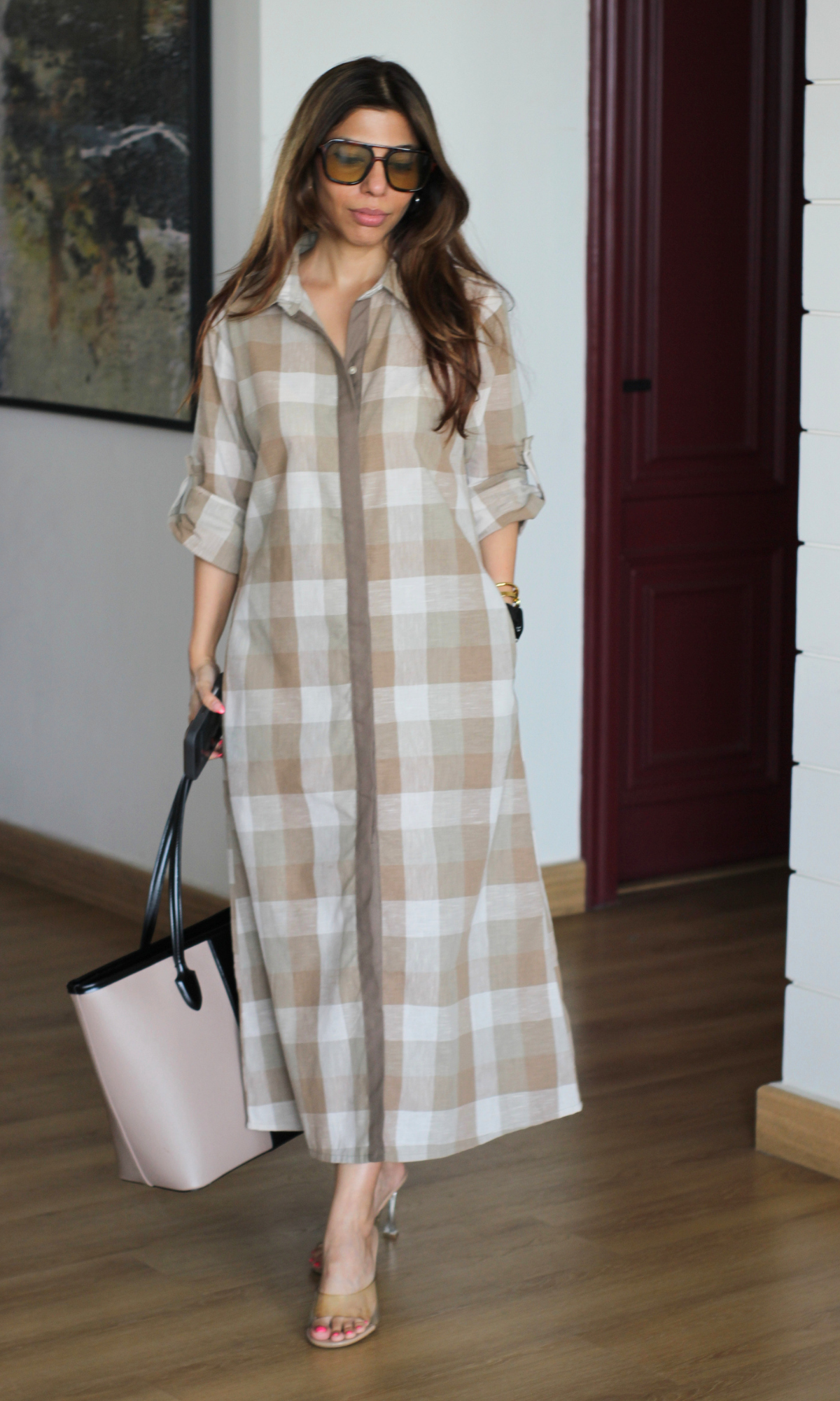 Contrast Checkered Shirt Dress