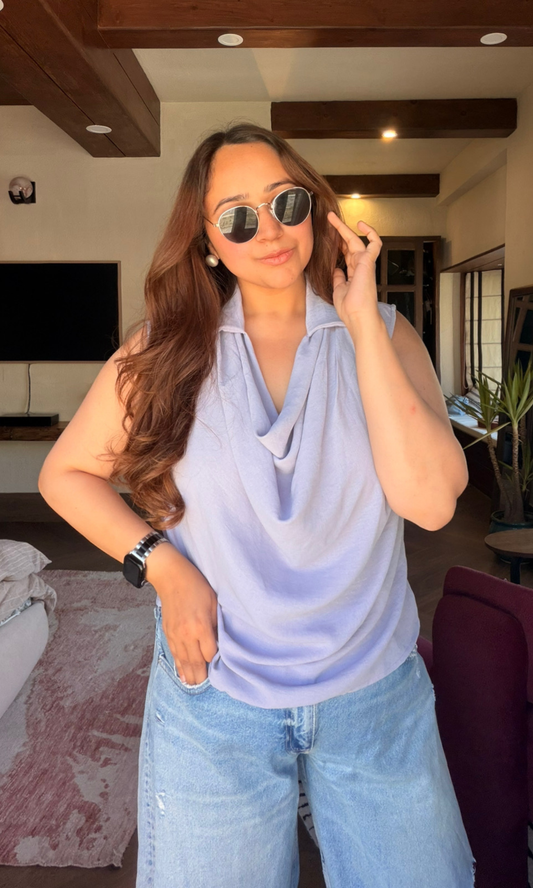 Light Lavender Collared Cowl Neck Top