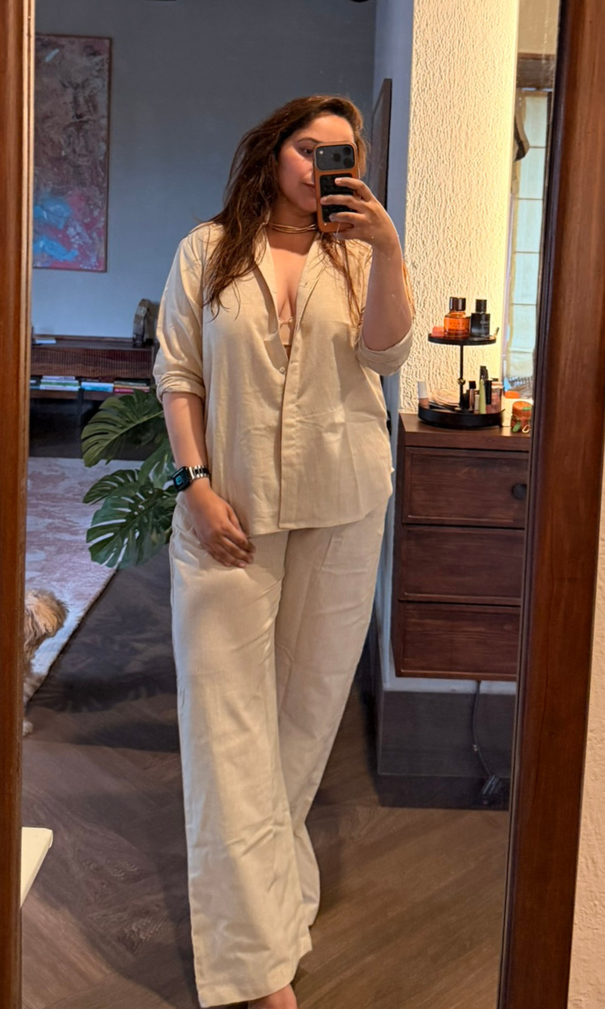 Beige Linen Shirt and Pants Co-ord