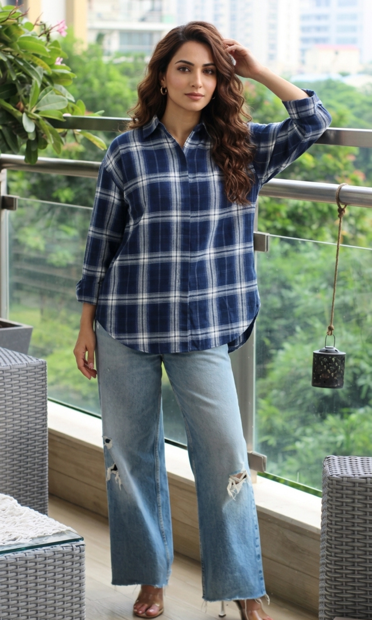 Blue-Grey Plaid Cotton Checked Shirt