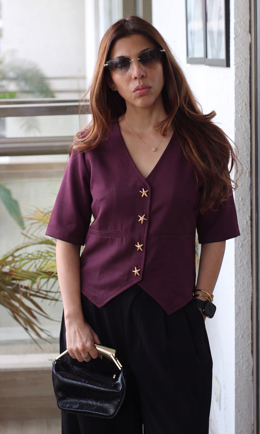 Wine Sleeved Waistcoat