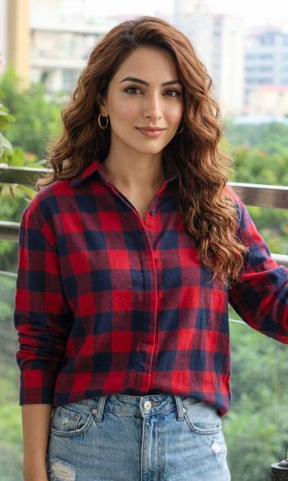 Red Navy Block Checked Shirt