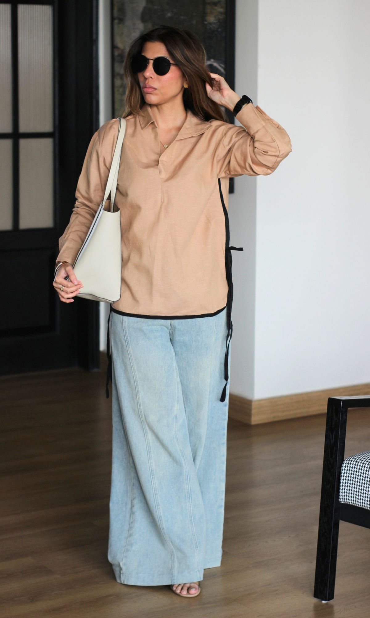 Camel Cotton Contrast-Piped Tunic