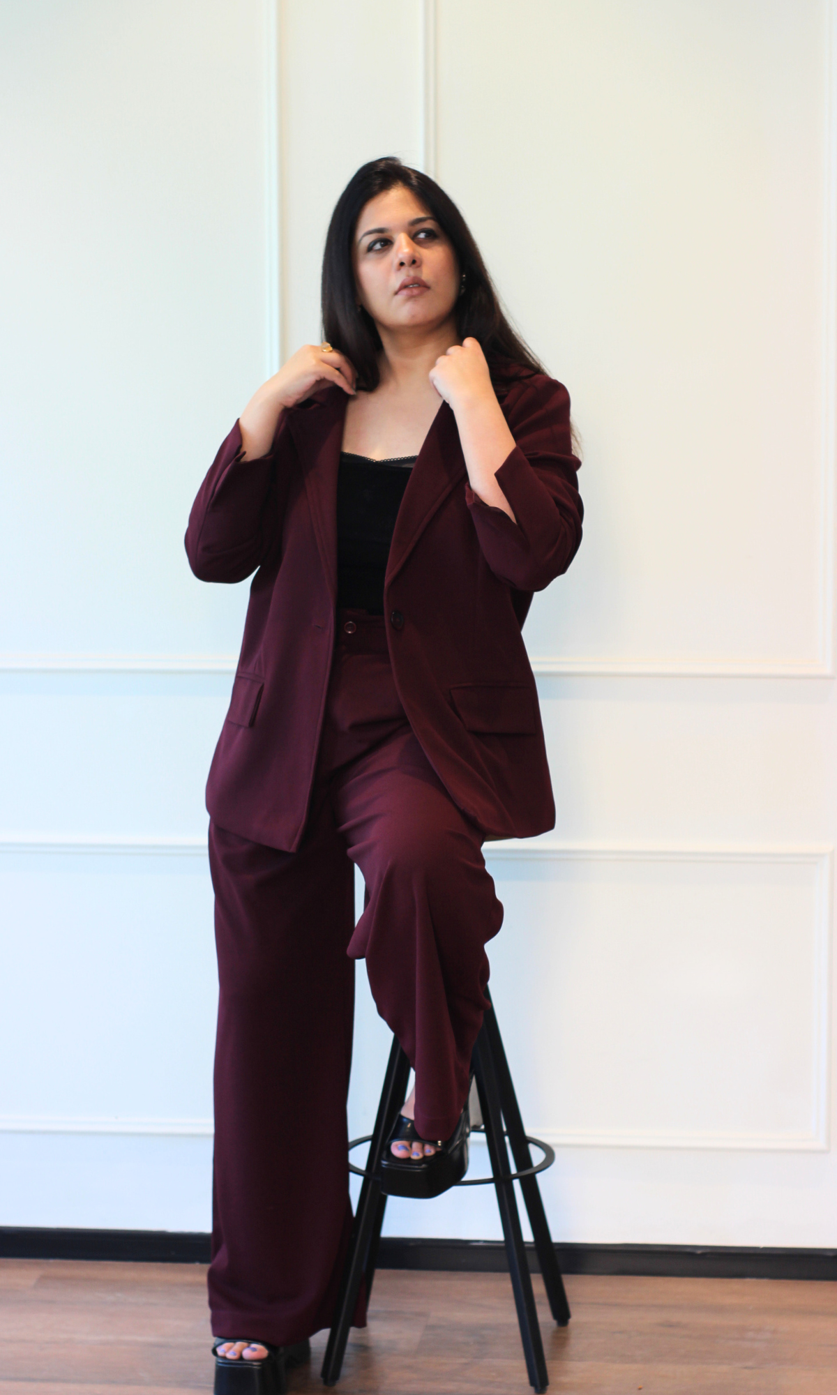 Deep Shiraz Oversized Blazer with Korean Pants Co-ord