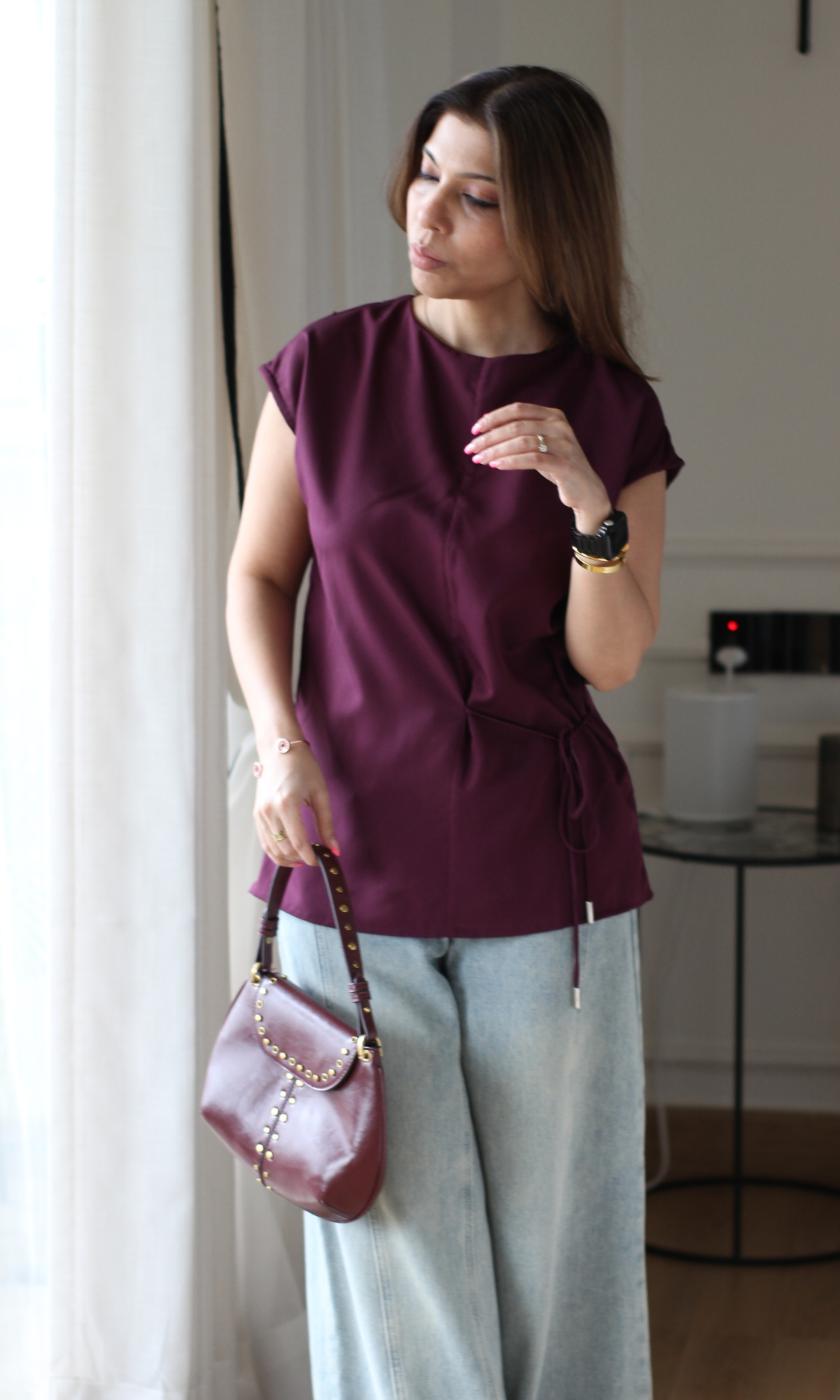 Burgundy Tie-Side Relaxed Top