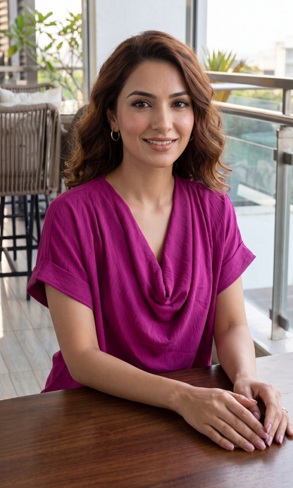 Dark Pink Flowing Cowl Neck Top