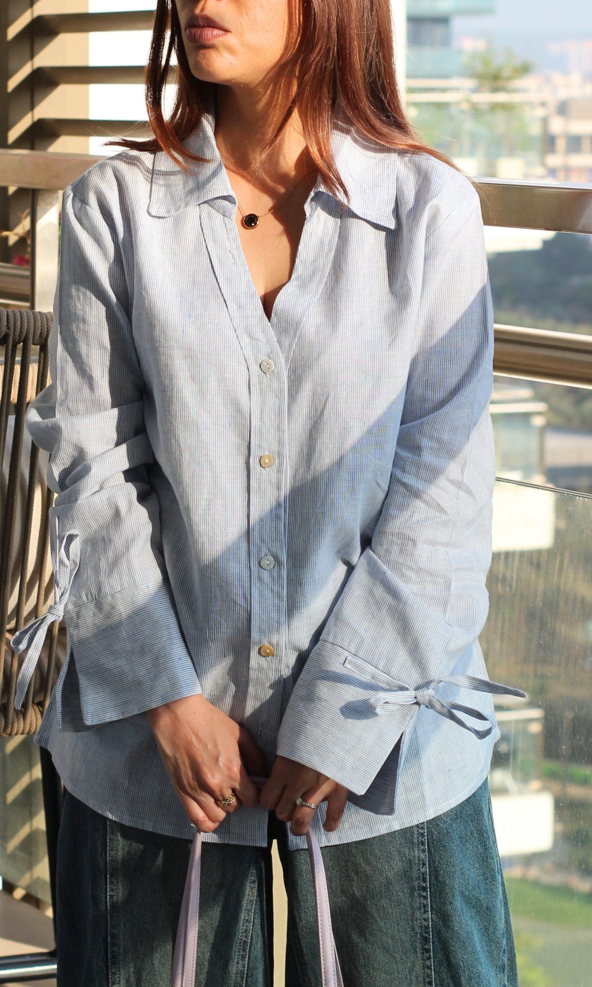 Line Stripe String Detail Shirt