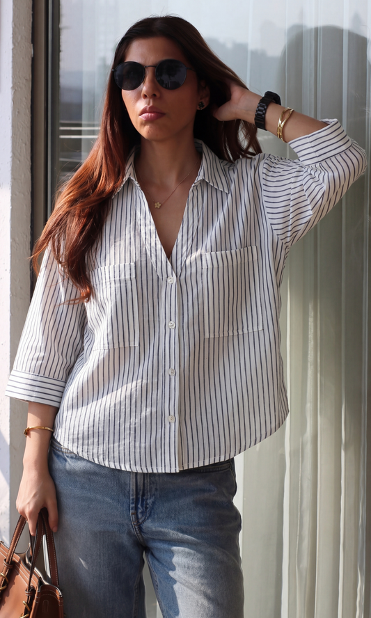 Charcoal Striped Cropped Shirt