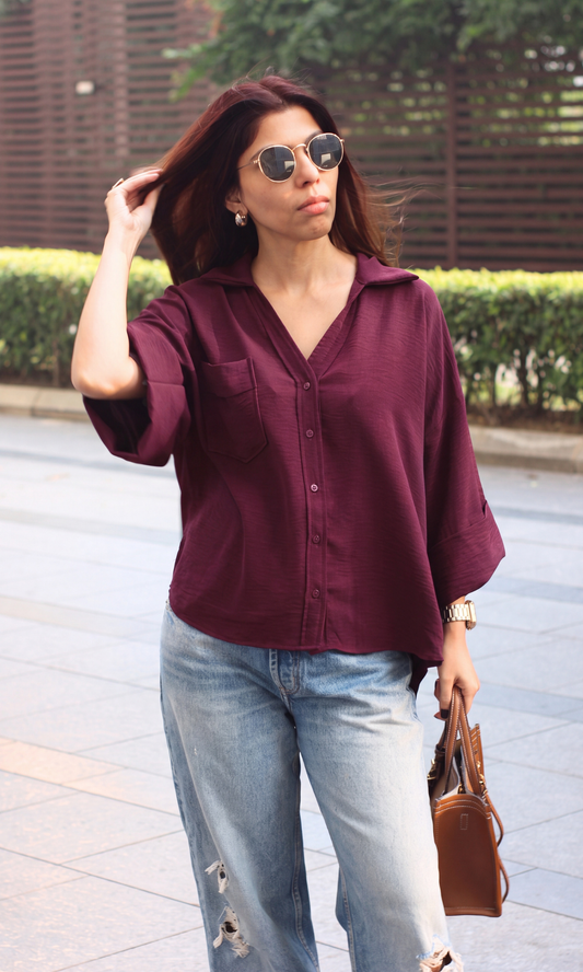Wine Relaxed Camp Shirt