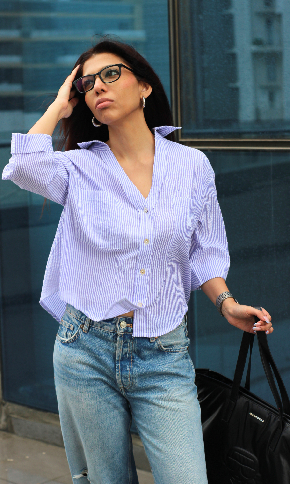 Lilac Striped Cotton Cropped Shirt