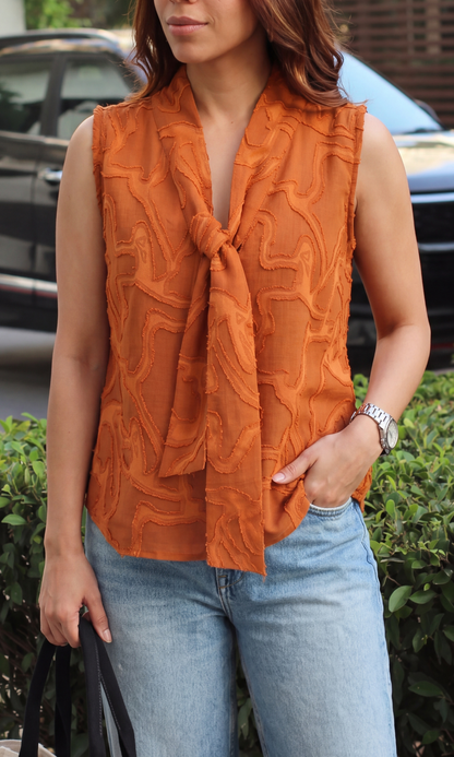 Orange Embroidered Tie Detail Top