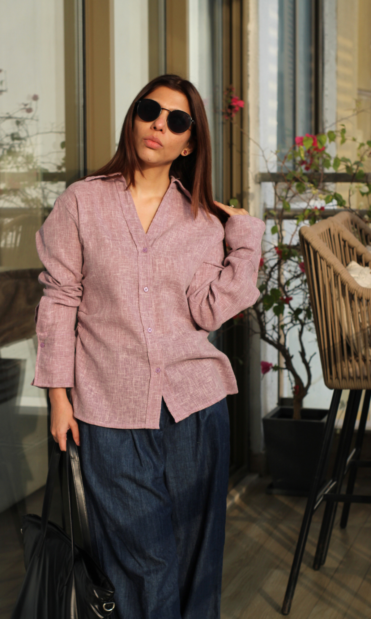 Soft Lavender Weave Side Cinch Shirt