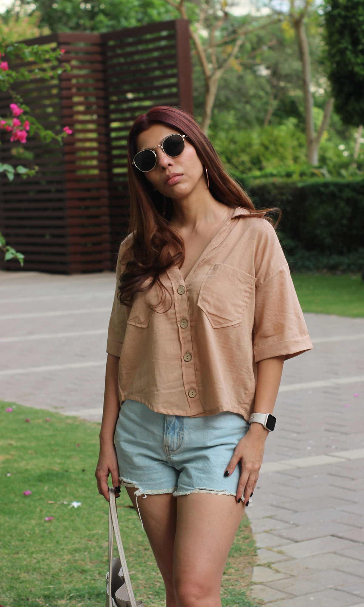 Dusty Beige Cotton Cropped Shirt