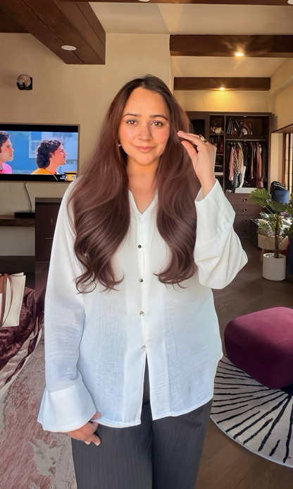 Semi-Sheer White Flared Sleeve Shirt