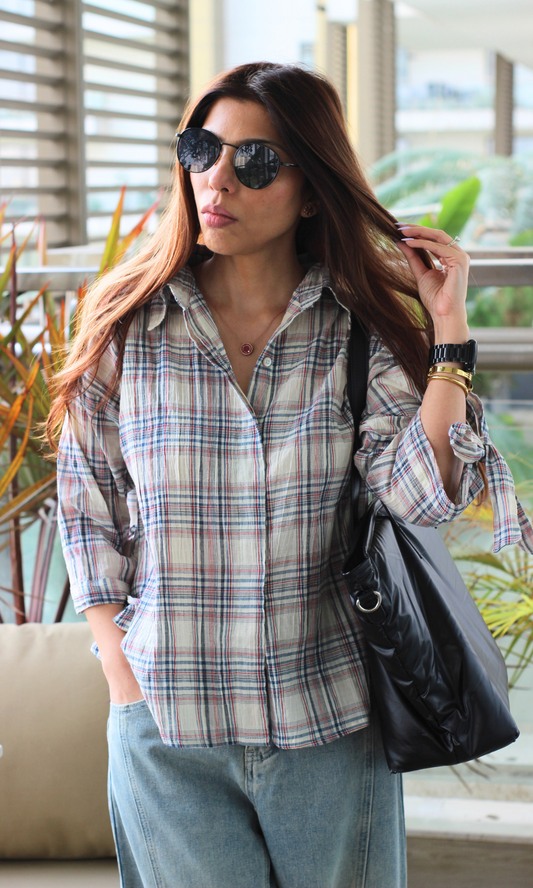 Bow Detail Soft Pink Checks Shirt