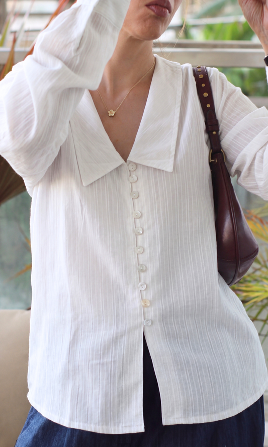 White Weave Peter Pan Collared Shirt