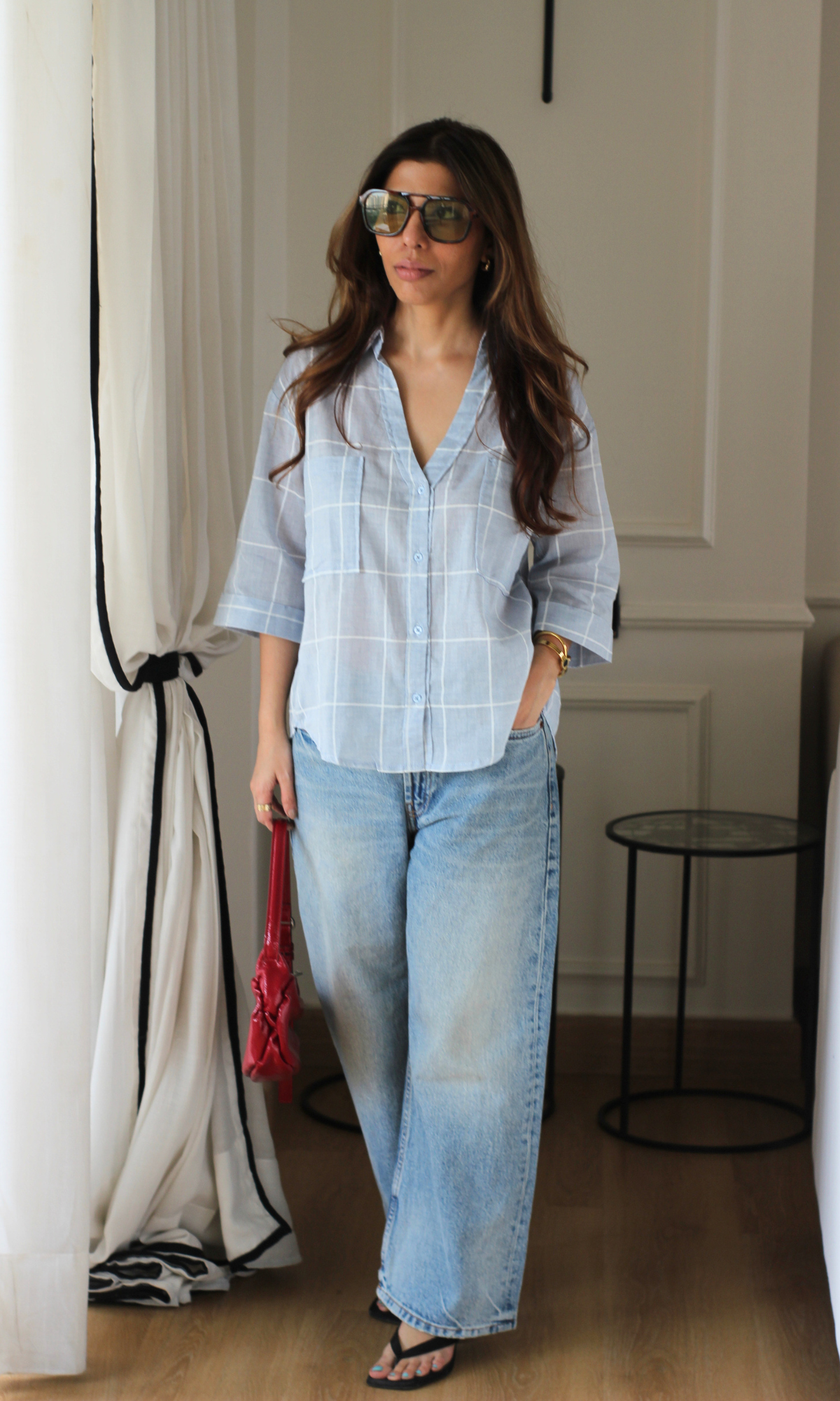 Grey Windowpane Loose Shirt