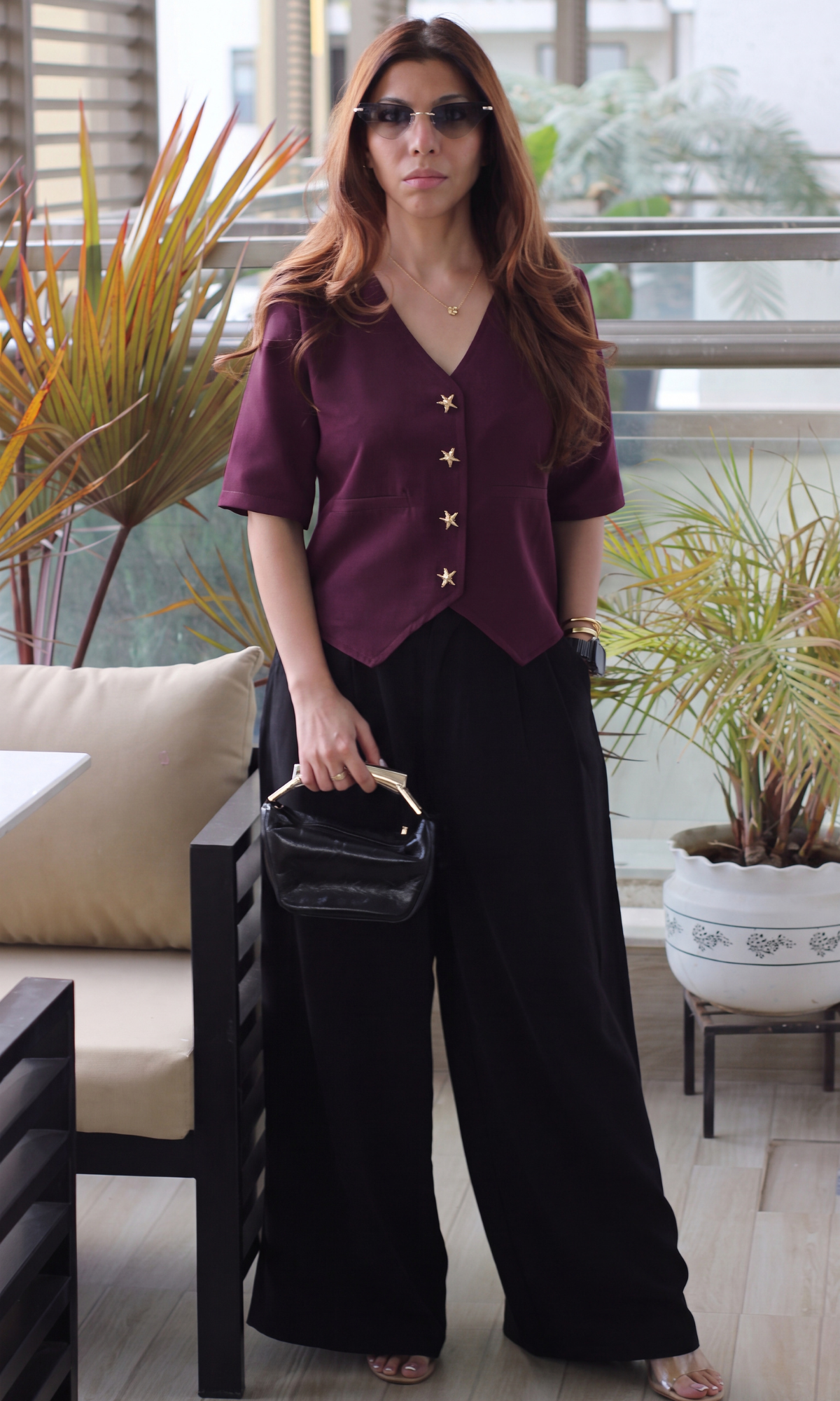 Wine Sleeved Waistcoat
