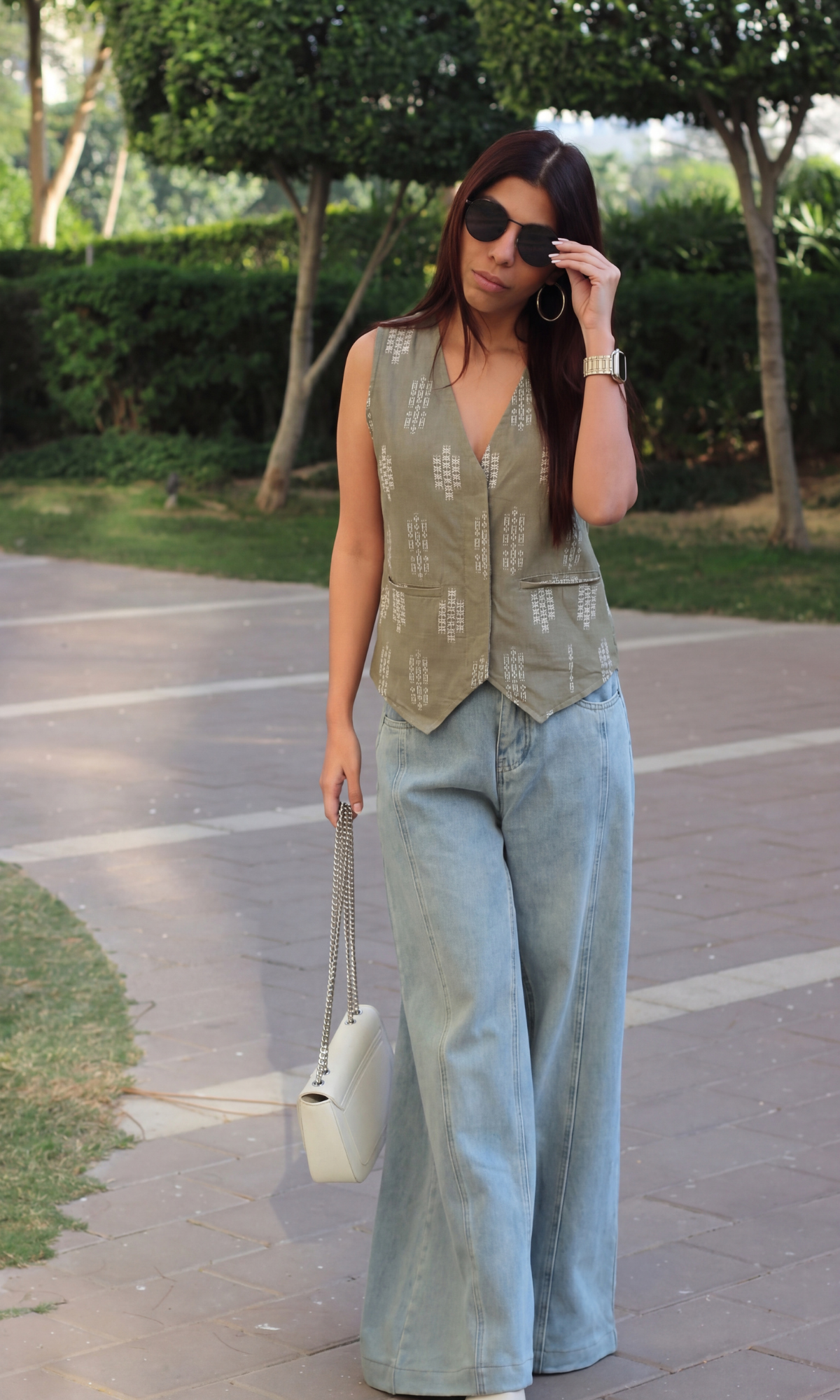 Light Olive Weaved Waistcoat