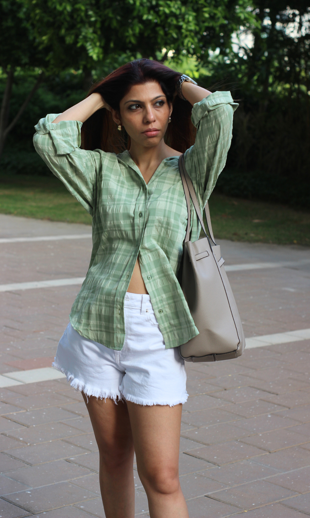 Sage Check Oversized Shirt