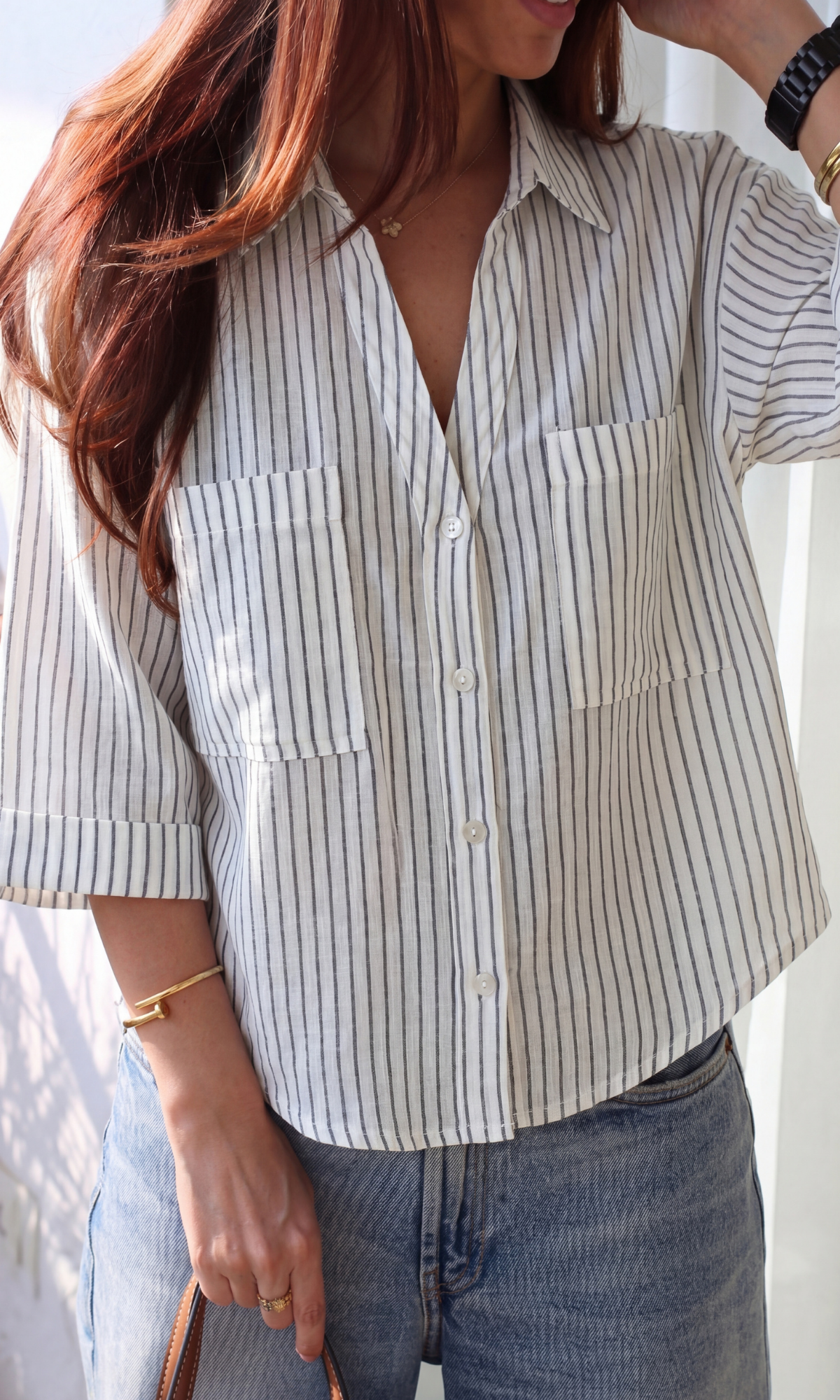 Charcoal Striped Cropped Shirt