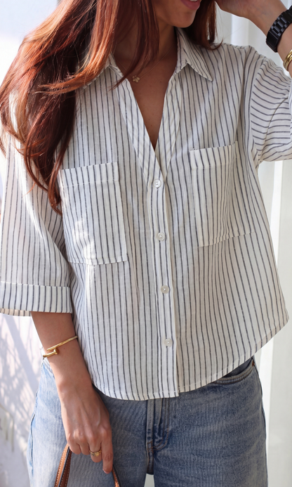 Charcoal Striped Cropped Shirt