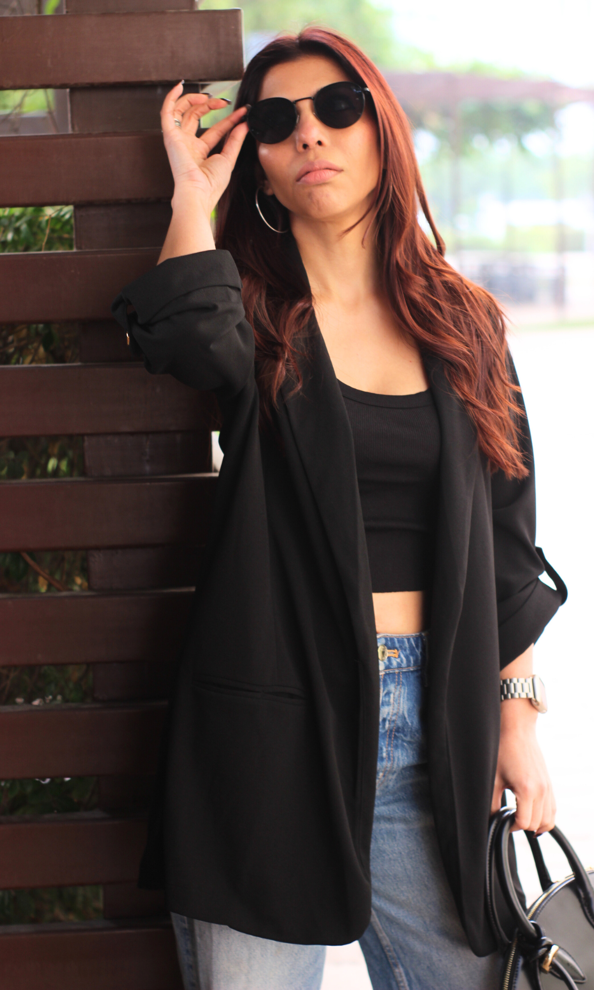 Black Rolled-Up Sleeve Blazer Jacket