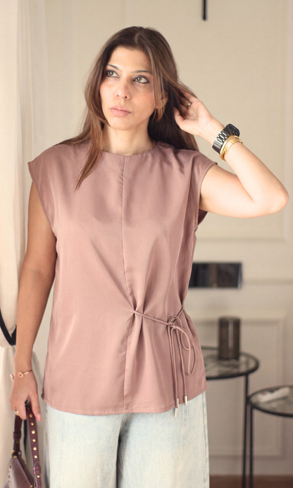 Brown Tie-Side Relaxed Top