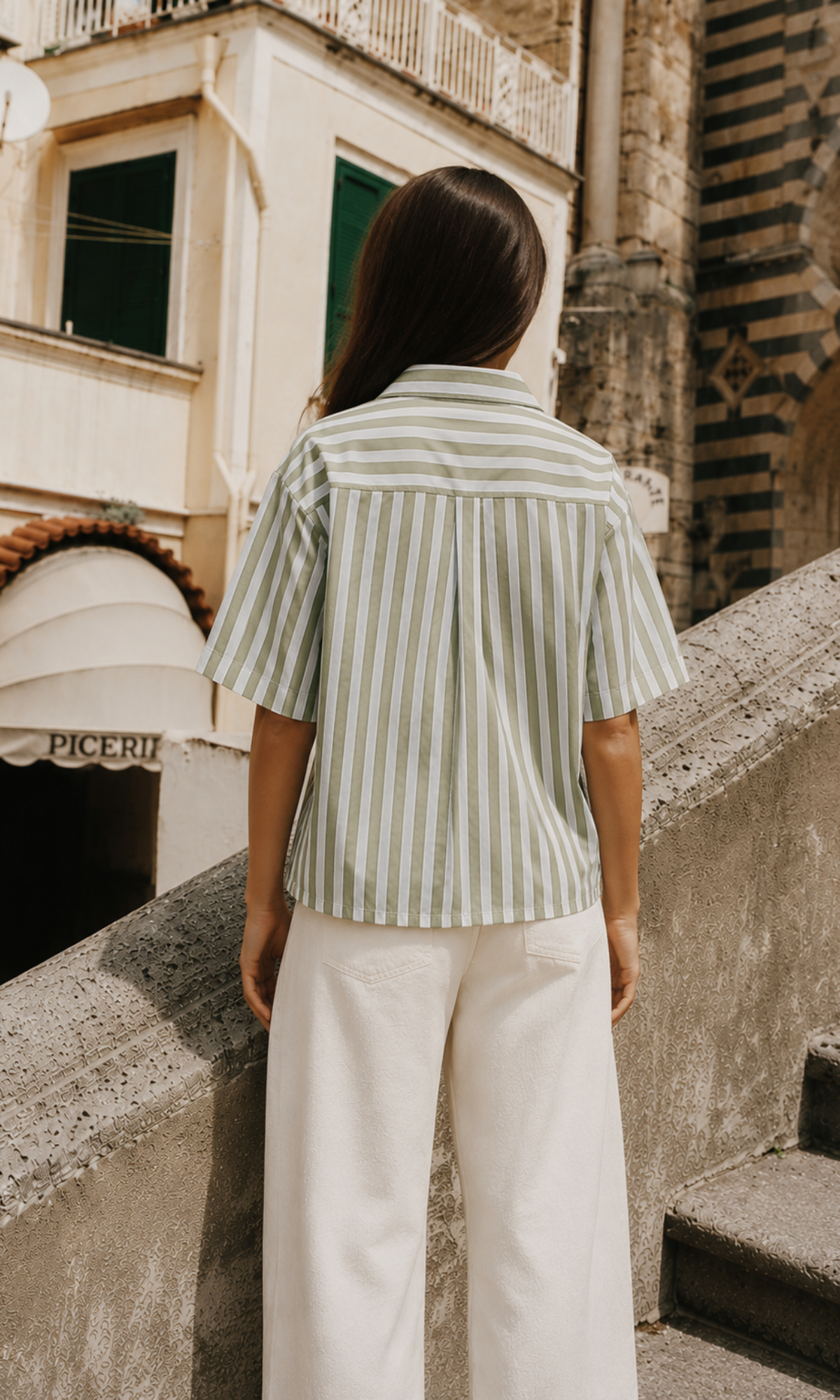 Green Weekend Stripe Loose Shirt