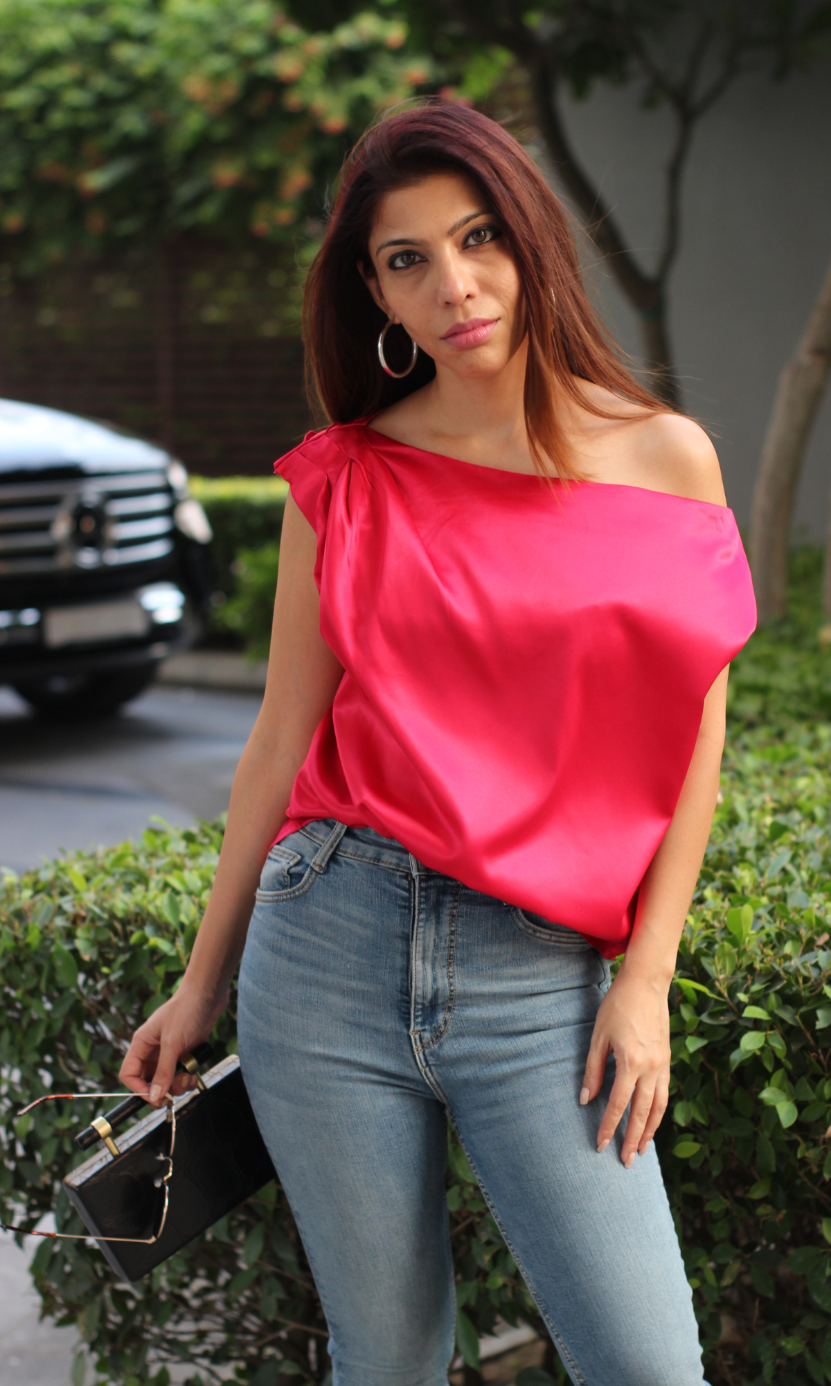 Red Pink One-Shoulder Top