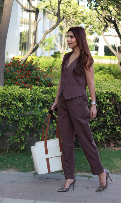 Mocha Brown Waist Coat and Pants Co-ord