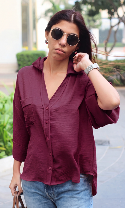 Wine Relaxed Camp Shirt
