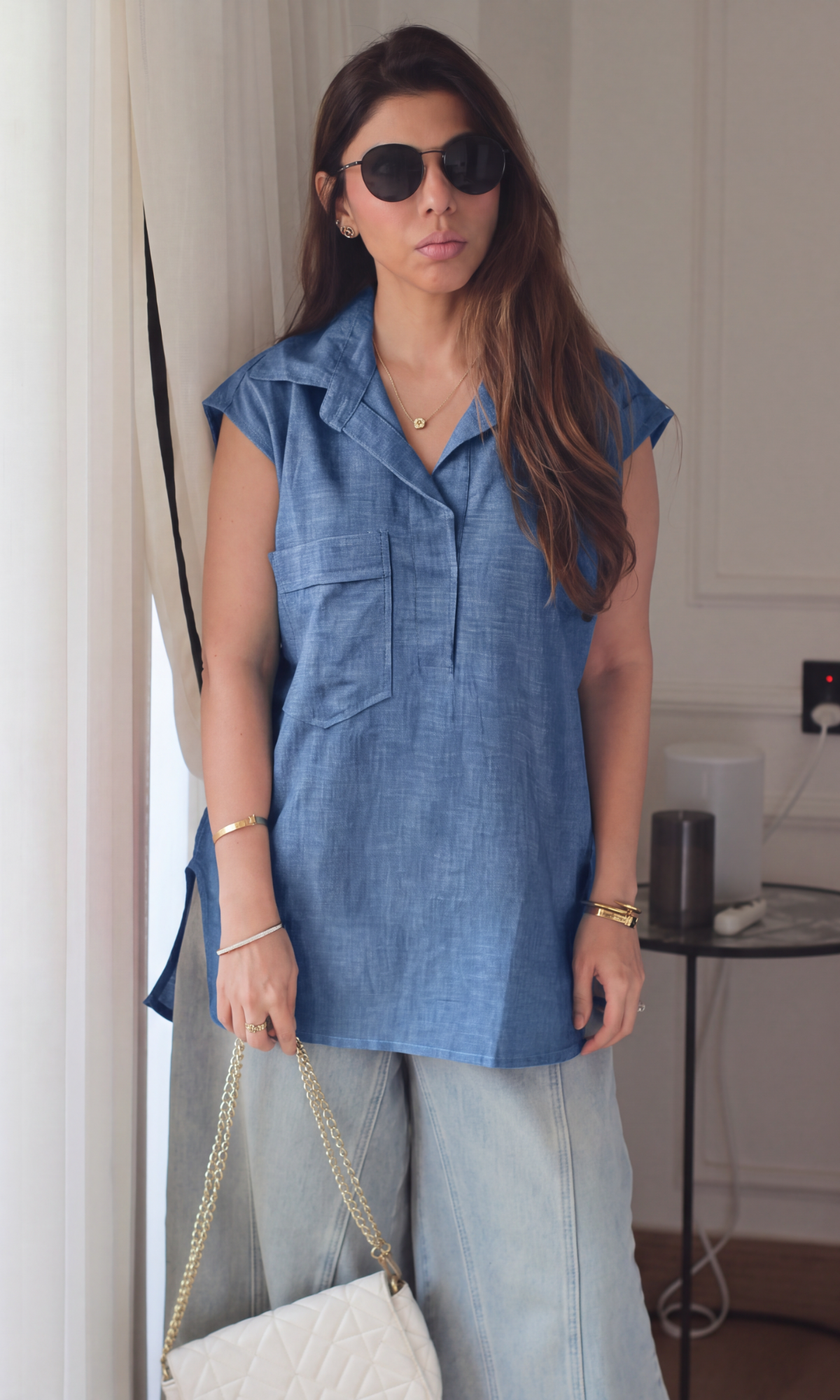 Cool Blue Chambray Popover Tunic