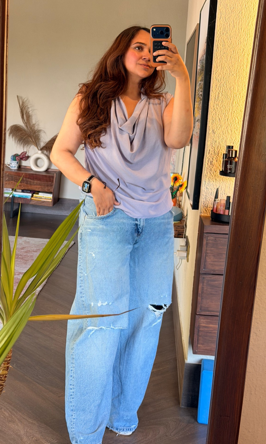 Light Lavender Collared Cowl Neck Top