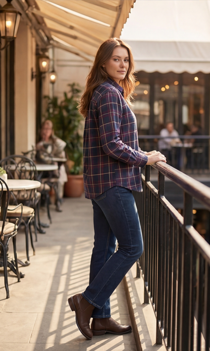 Navy Red Cotton Checked Shirt