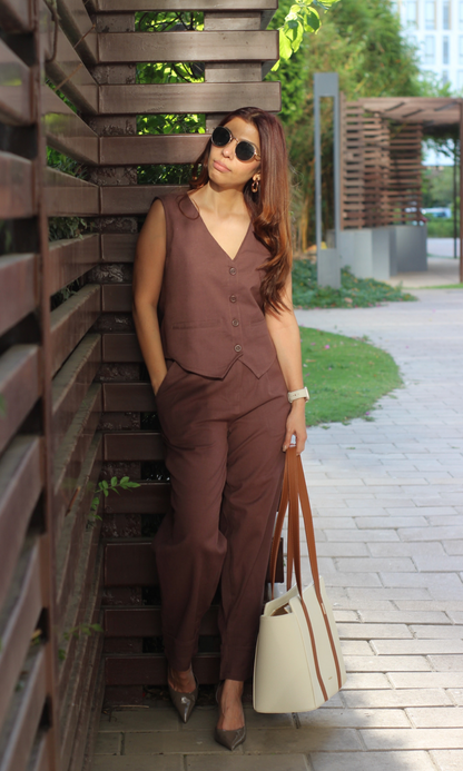 Mocha Brown Waist Coat and Pants Co-ord
