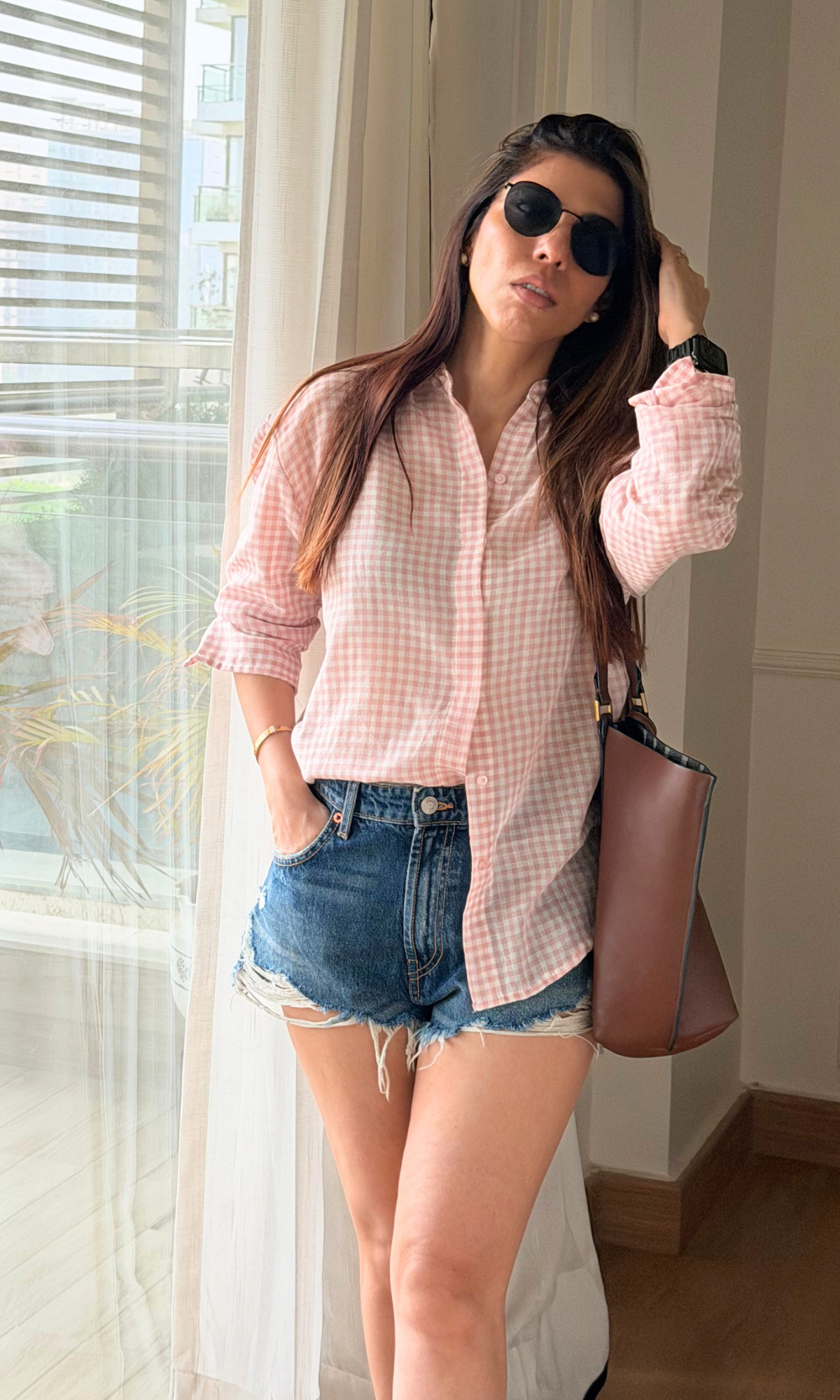 Blush Pink Gingham Micro Check Shirt