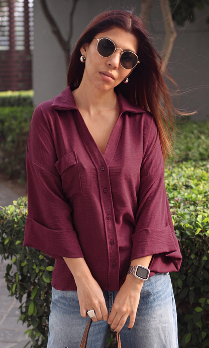 Wine Relaxed Camp Shirt
