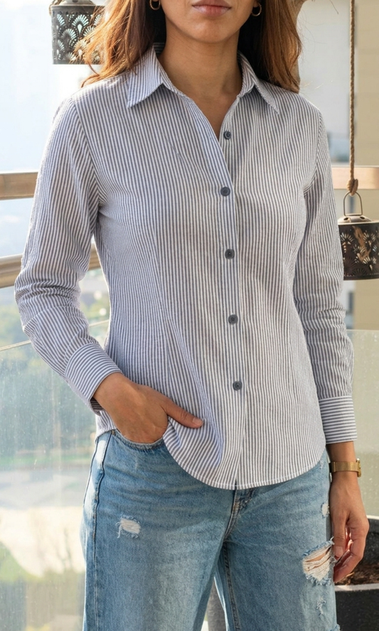 Blue-Lined Peplum Shirt