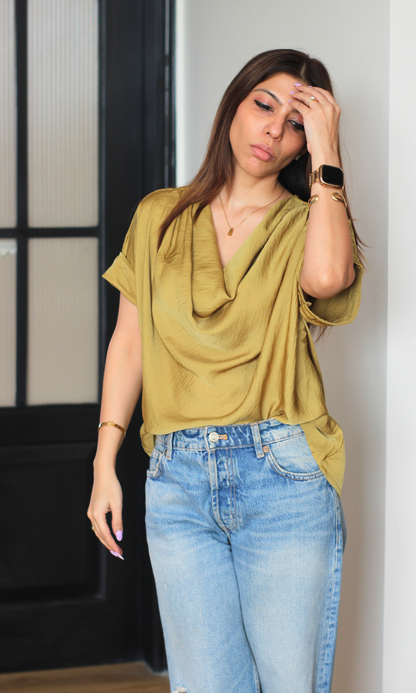 Honey Mist Cowl Neck Top