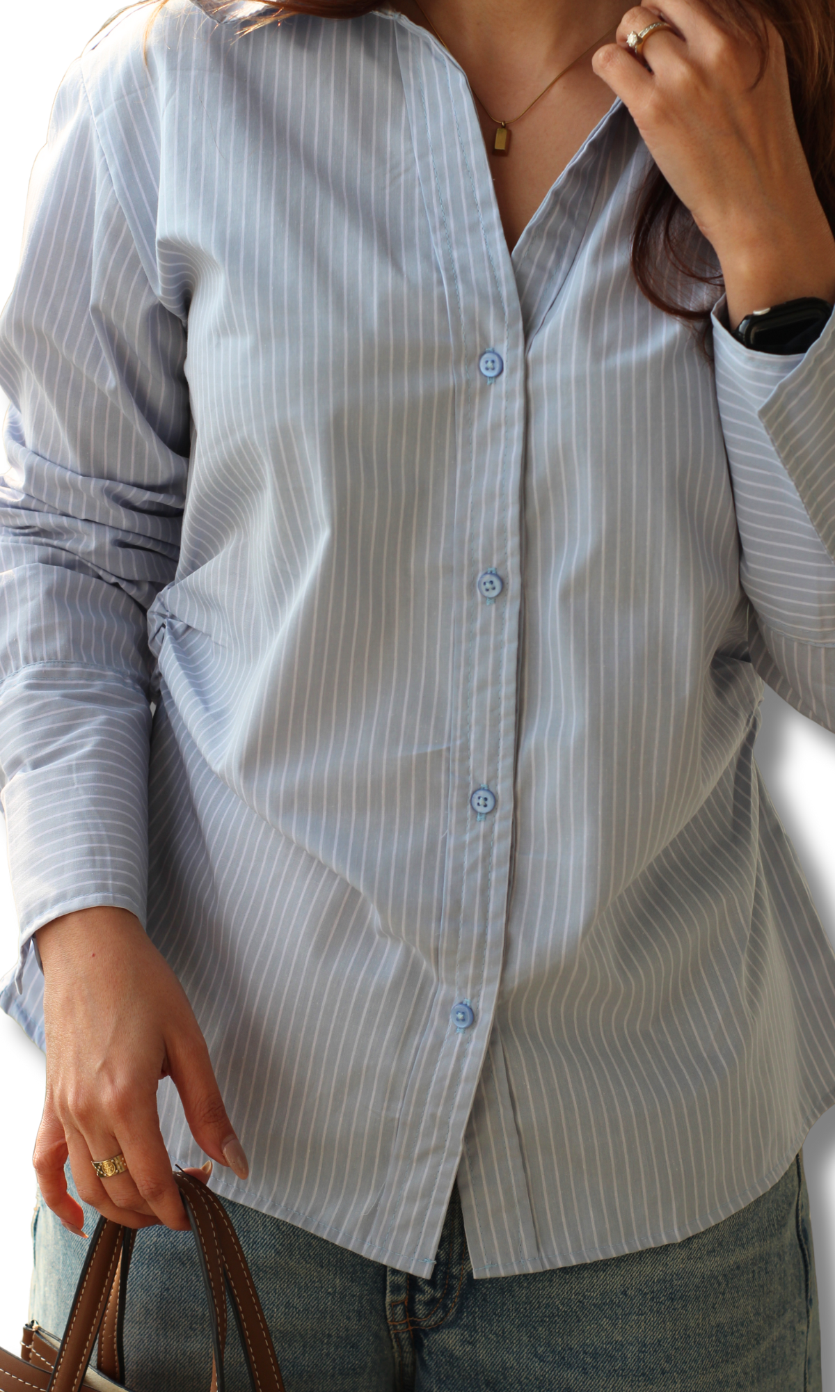 Soft Blue Pinstripe Side Cinch Shirt