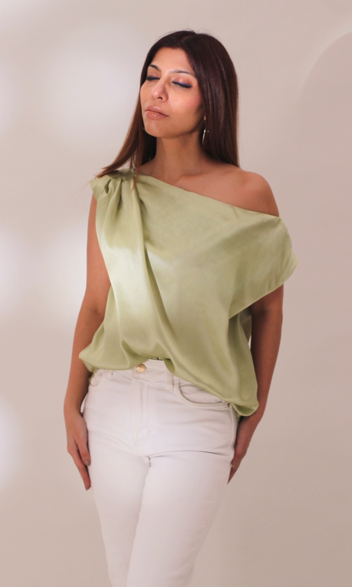 Tea Green One-Shoulder Top