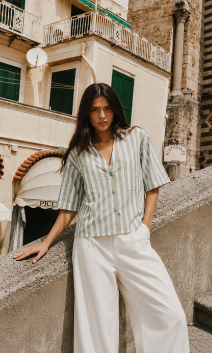 Green Weekend Stripe Loose Shirt